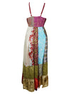 Womens Strapdress, Maxi Sundress, Colorful Recycled Silk Dress M/L