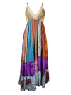 Womens Maxidress, Megha Colorful Travel Recycle Silks Maxi Dress M/L