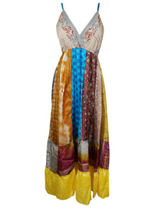  Womens Maxidress, Hawaiaan Sunset Silk Maxi Dress, Colorful Bohemian Dress M/L