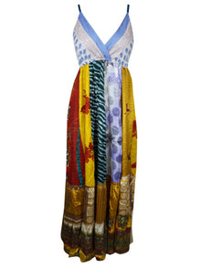  Womens Spring Fields Recycle Silk Strap Yellow Dresses, Fall Maxi Dress M/L