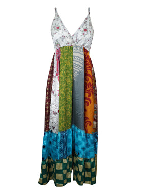 Womens Maxidress, Hawaiaan Silk Maxi Dress, Colorful Bohemian Dress M/L