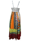 Womens Fall Maxi Dress, Gray Spring Fields Recycle Silk Strap Dresses M/L