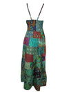 Womens Patchwork Maxi Dress, Green Floral Maxidress M/L