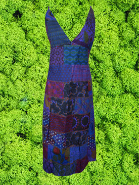 Womens Patchwork Maxidress  Purple Printed Long Dresses, Bohemian Fashion M/L
