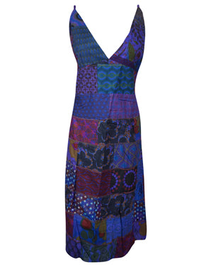 Womens Patchwork Maxidress  Purple Printed Long Dresses, Bohemian Fashion M/L