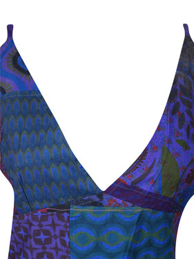 Womens Patchwork Maxidress  Purple Printed Long Dresses, Bohemian Fashion M/L