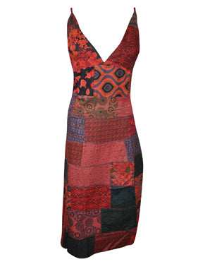 Womens Red Patchwork Strap Maxi Dress Boho Chic Long Summer Dress M/L Womens Red Patchwork Strap Maxi Dress Boho Chic Long Summer Dress M/L