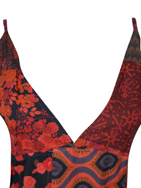 Womens Patchwork Maxi Dress, Red Strap Maxi Dress M/L