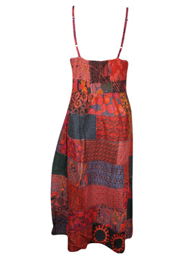 Womens Patchwork Maxi Dress, Red Strap Maxi Dress M/L