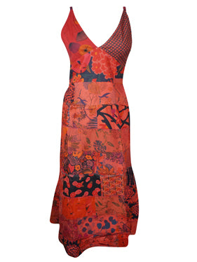 Womens Cotton Maxi Dress Red Printed Long Dresses M/L