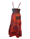 Womens Cotton Maxi Dress Red Printed Long Dresses M/L