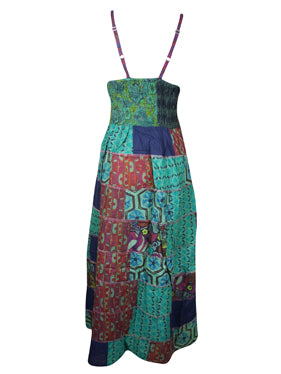 Womens Patchwork Dress, Blue Skies Strap Maxi Dress M/L