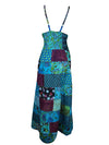 Womens Patchwork Strap Maxi Dress Blue Patchwork Prints Long Dresses M/L