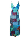 Womens Patchwork Maxi Dress, Blue Printed Long Dresses M/L