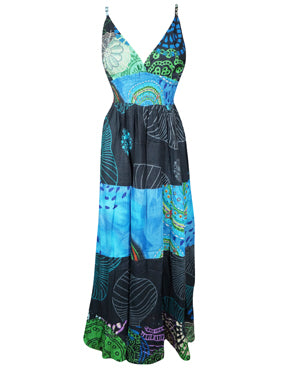 Womens Patchwork Maxi Dress Blue Boho Dresses, Bohemian Daydress M/L Womens Patchwork Maxi Dress Blue Boho Dresses, Bohemian Daydress M/L