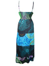 Womens Patchwork Maxi Dress Blue Boho Dresses, Bohemian Daydress M/L