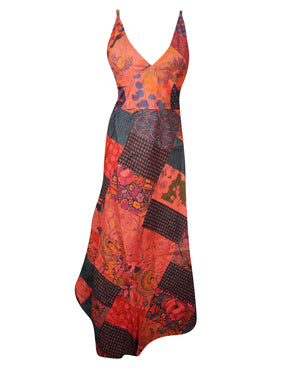 Womens Red Patchwork Halter Maxi Dress | Sexy Boho Summer Dress M/L Womens Red Patchwork Halter Maxi Dress | Sexy Boho Summer Dress M/L