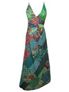 Boho Floral Printed Green Deep V Neck Summer Fashion Maxi Dresses M/L