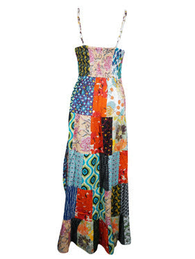 Boho Chic Women Long Dress, Cotton Patchwork Colorful Floral Printed Summer Fashion Maxi Dresses SM