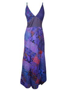  Hippie Dress, Purple Strap Maxi Dress, Printed Long Dresses, Bohemian Fashion S/M