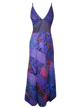 Hippie Dress, Purple Strap Maxi Dress, Printed Long Dresses, Bohemian Fashion S/M