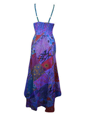 Hippie Dress, Purple Strap Maxi Dress, Printed Long Dresses, Bohemian Fashion S/M