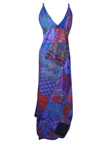  Womens Patchwork Hippie Dress, Purple Strap Maxi Dress S/M