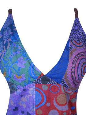 Womens Patchwork Hippie Dress, Purple Strap Maxi Dress S/M