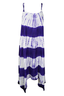  Women Tank Dress, Blue White Tie-Dye Strap Dresses Beach Bohemian Midi Dress XS/S