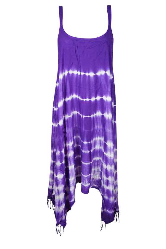 Womens Maxi Dress, Purple White Tie Dye Flared Gorgeous Soft Boho Beach S