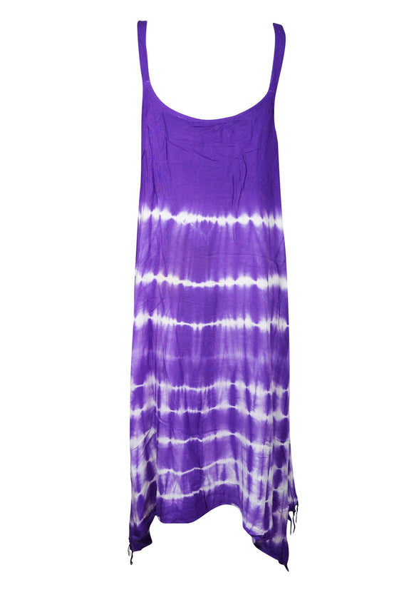 Womens Maxi Dress, Purple White Tie Dye Flared Gorgeous Soft Boho Beach S