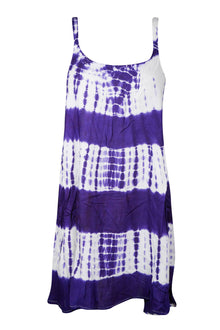  Tie Dye Tank Top Dress, Blue White Short Ladies Cover Up Summer Dress One Size S