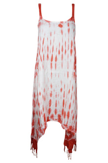  Women Summer Tank Dress, Tie Dye Red & White Handmade Casual Dress S