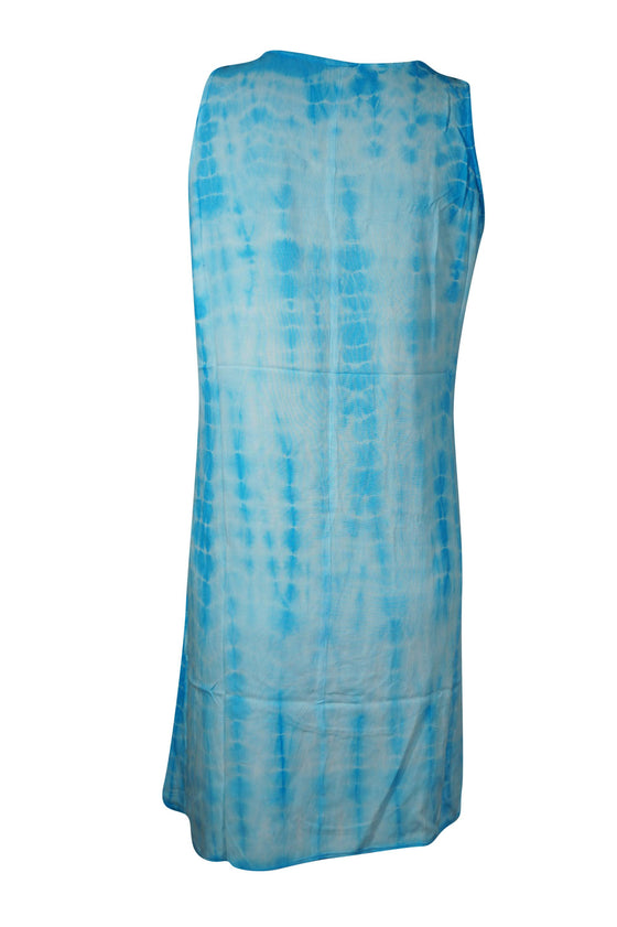 Women Short Tank Dress, Handmade Blue White Tie Dye Strap Gypsy Chic Dress S/M