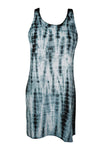 Womens Tie Dye Summer Dress, Black White Tie-dye Boho Short Coverup Dress S/M