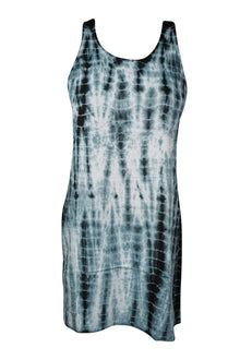  Womens Tie Dye Summer Dress, Black White Tie-dye Boho Short Coverup Dress S/M