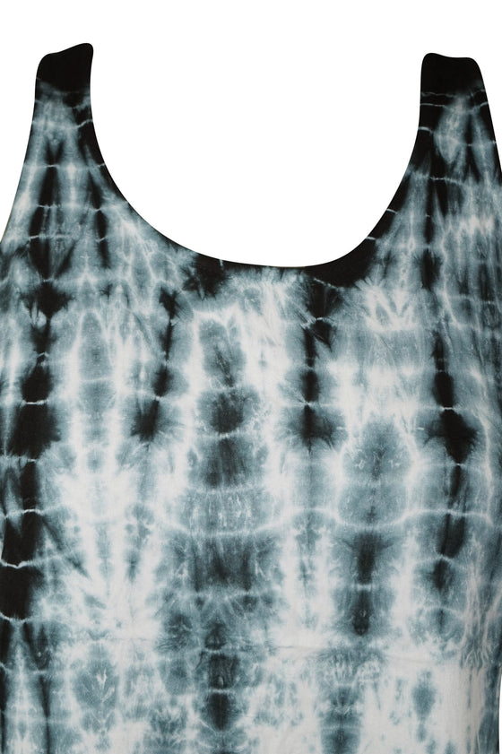 Womens Tie Dye Summer Dress, Black White Tie-dye Boho Short Coverup Dress S/M