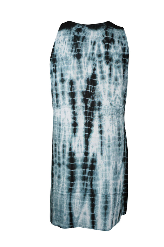 Womens Tie Dye Summer Dress, Black White Tie-dye Boho Short Coverup Dress S/M