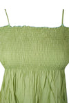 Women's Boho Smocked Bodice Dress, Green Tie Dye Long Summer Strap Dress S/M