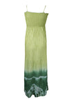 Women's Boho Smocked Bodice Dress, Green Tie Dye Long Summer Strap Dress S/M