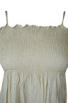 Women's Smocked Bodice Dress, Off White Brown Tie Dye Long Summer Dress S/M