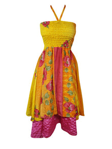  Women Boho Skirt Dresses Yellow Pink Beach Dress 