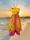 Women Boho Skirt Dresses Yellow Pink Beach Dress S/M