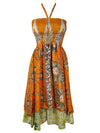 Boho Skirt Strap Dress Orange Recycled Silk Beach Dresses S/M