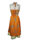 Boho Skirt Strap Dress Orange Recycled Silk Beach Dresses S/M