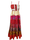 Women Silk Maxi Dress, Red Handmade Tiered, Flared Summer Dress