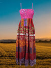 Womans Sari Silk Maxi Dress, Pink Summer Dress S/M