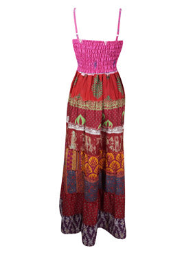 Womens Maxi Dress Red Pink Long Tiered Dresses SM