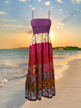 Womans Handmade Red Purple Summer Beach Dress S/M