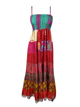 Summer Beach Maxi Dresses Red Recycled Silk Dress S/M Summer Beach Maxi Dresses Red Recycled Silk Dress S/M